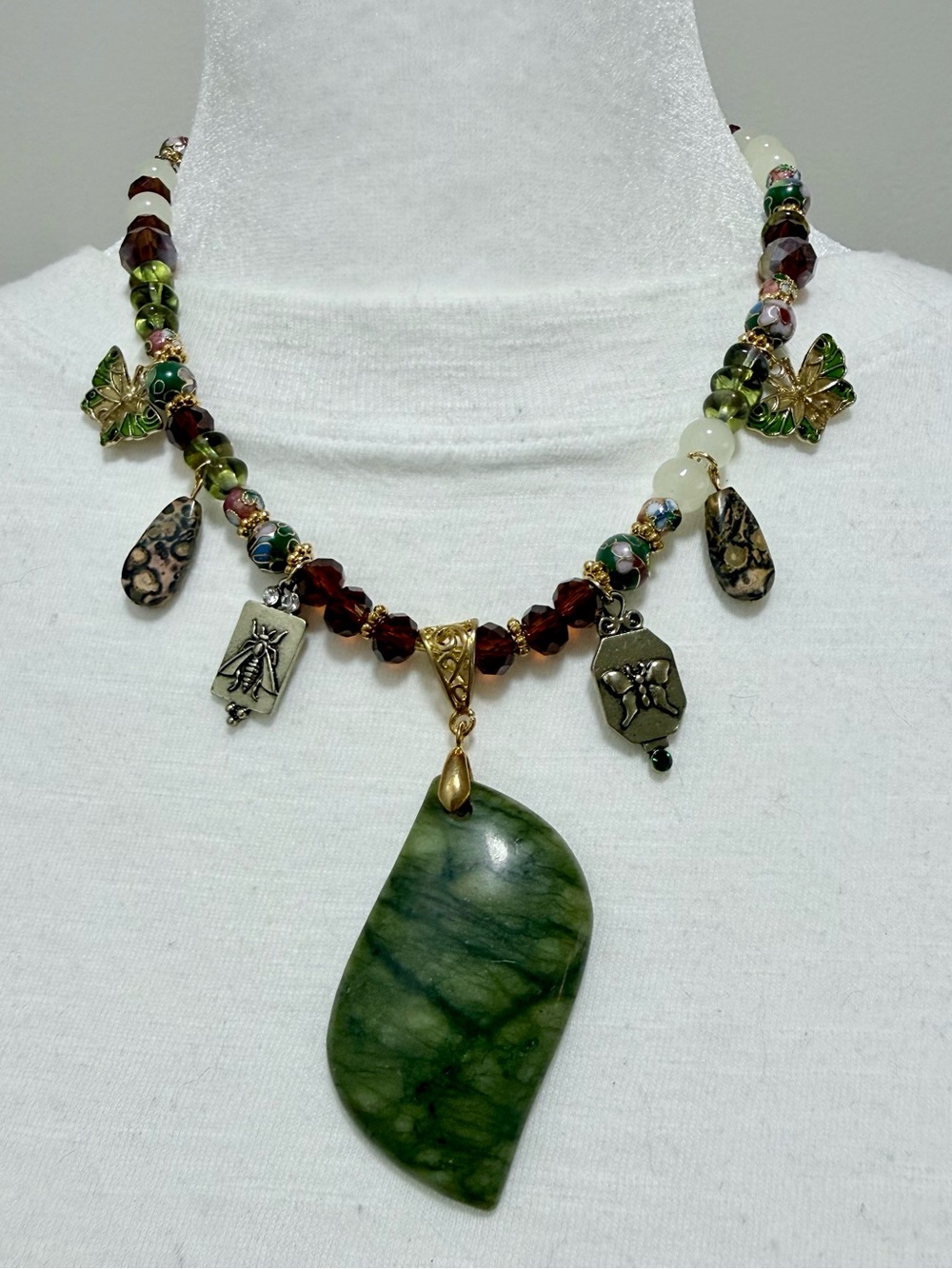Handcrafted Green Jasper Pendant Necklace with Mixed Beads #81
